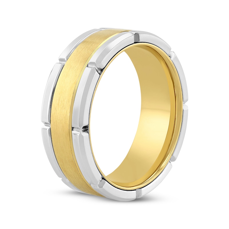 Main Image 2 of Brick-Edge Wedding Band Stainless Steel & Yellow Ion-Plating 8mm