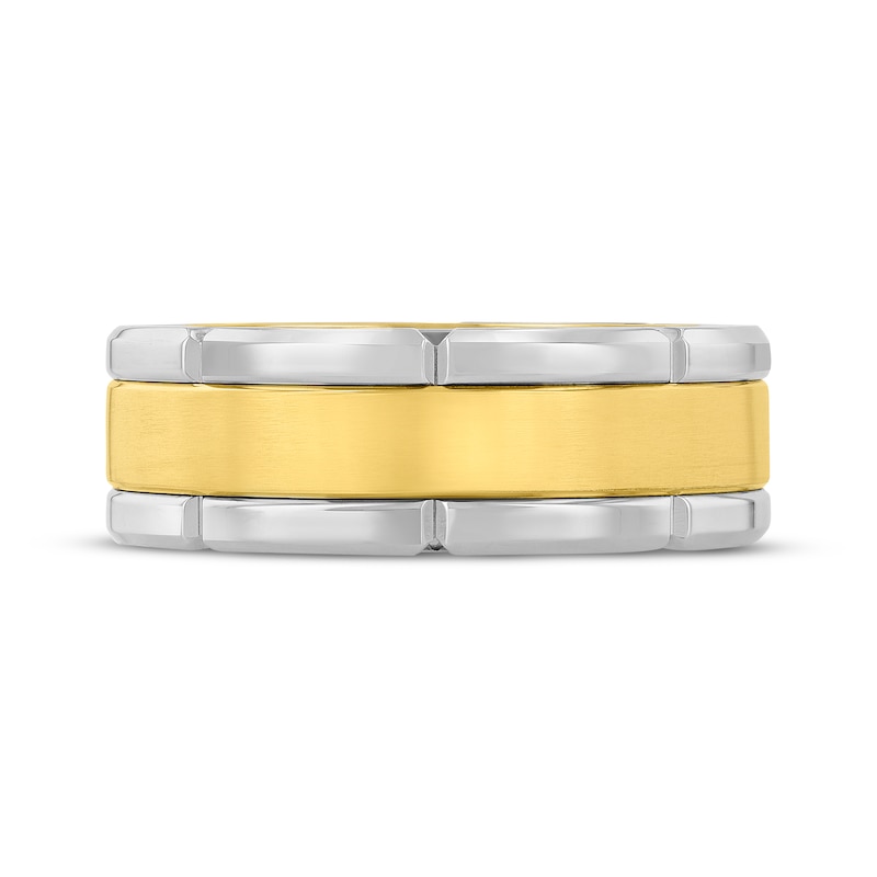 Main Image 3 of Brick-Edge Wedding Band Stainless Steel & Yellow Ion-Plating 8mm