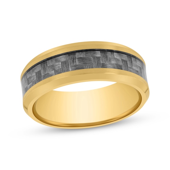 Wedding Band Yellow Ion-Plated Stainless Steel & Carbon Fiber 8mm