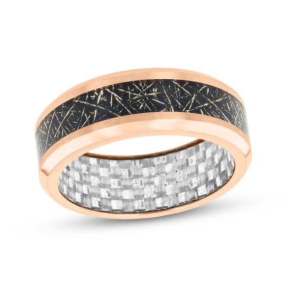 Wedding Band Rose-Tone Ion-Plated Stainless Steel with Carbon Fiber Inlay 8mm