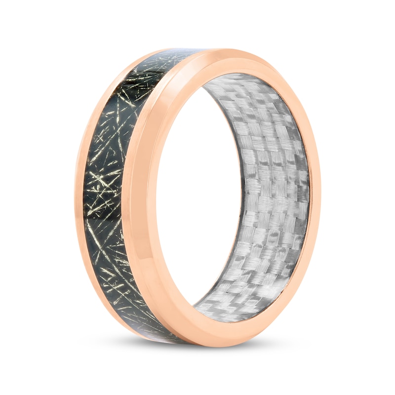 Main Image 2 of Wedding Band Rose-Tone Ion-Plated Stainless Steel with Carbon Fiber Inlay 8mm