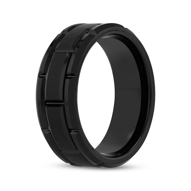 Main Image 2 of Beveled Brick Wedding Band Black Ion-Plated Tungsten Carbide 8mm