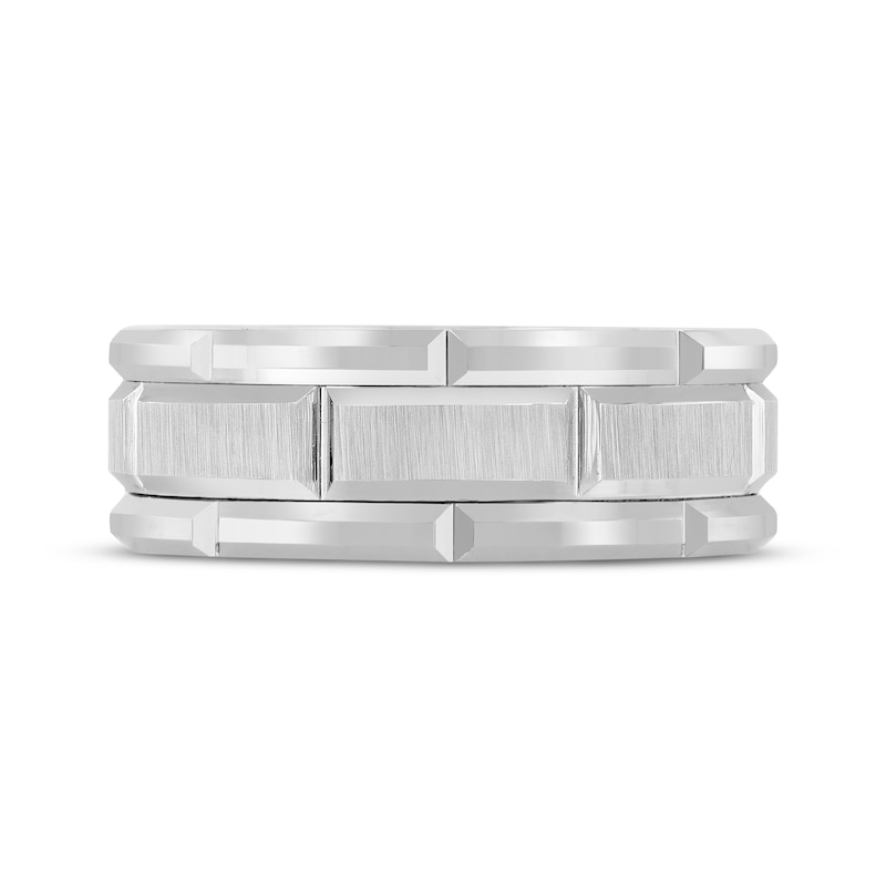 Main Image 3 of Beveled Brick Pattern Wedding Band White Tungsten Carbide 8mm