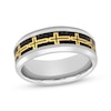 Thumbnail Image 1 of Cross Pattern Wedding Band Stainless Steel & Carbon Fiber 8mm