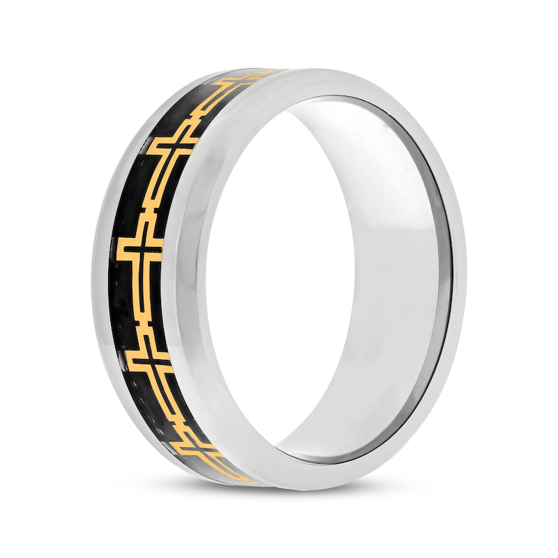 Main Image 2 of Cross Pattern Wedding Band Stainless Steel & Carbon Fiber 8mm