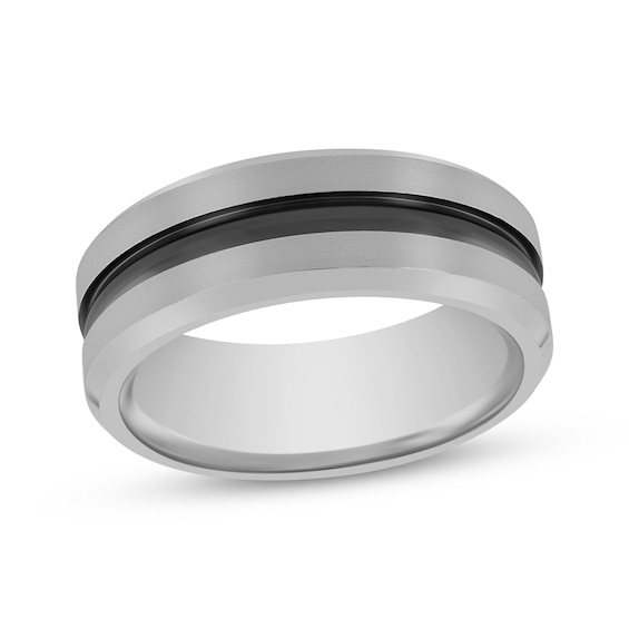 Striped Wedding Band Stainless Steel & Gray Ion Plating 8mm