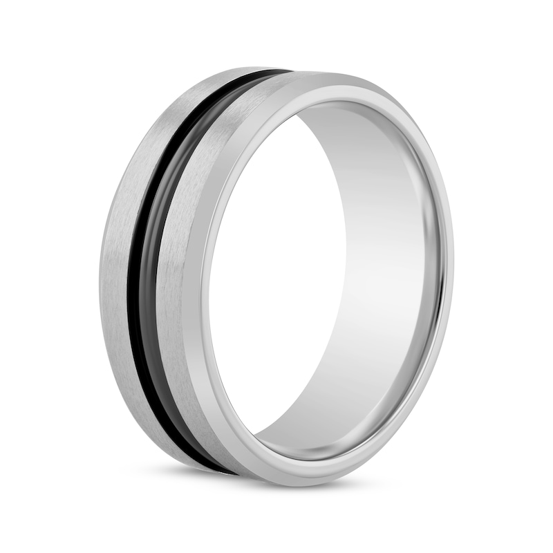 Main Image 2 of Striped Wedding Band Stainless Steel & Gray Ion Plating 8mm