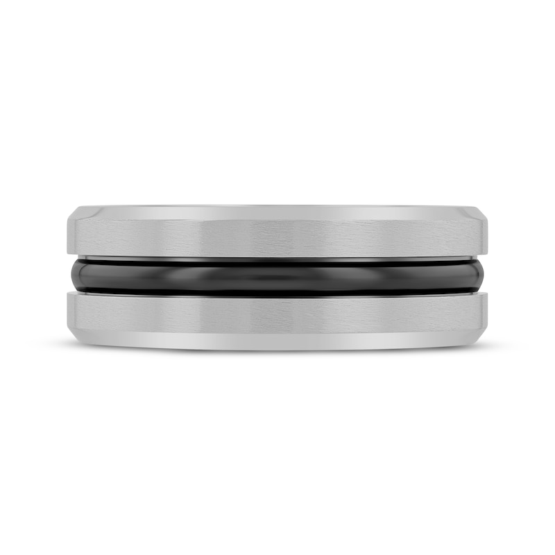 Main Image 3 of Striped Wedding Band Stainless Steel & Gray Ion Plating 8mm