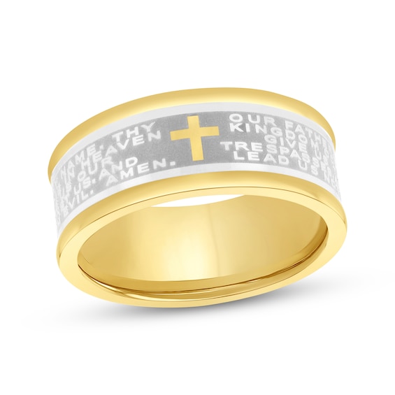 The Lord's Prayer Wedding Band Stainless Steel & Yellow Ion Plating 9mm
