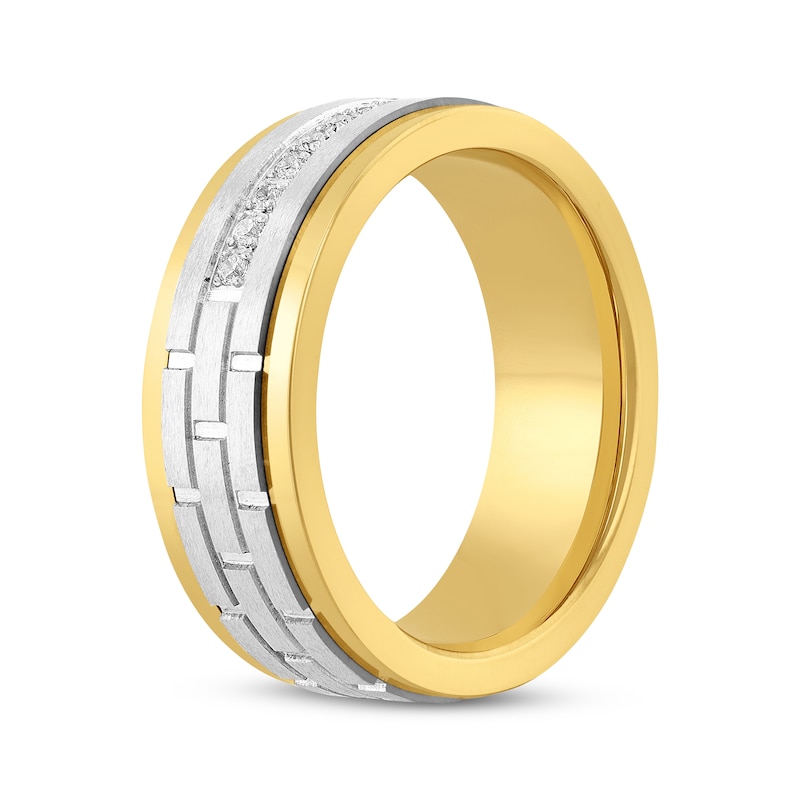 Diamond Brick Pattern Wedding Band 1/10 ct tw Tungsten Carbide & Yellow Ion Plating 8mm