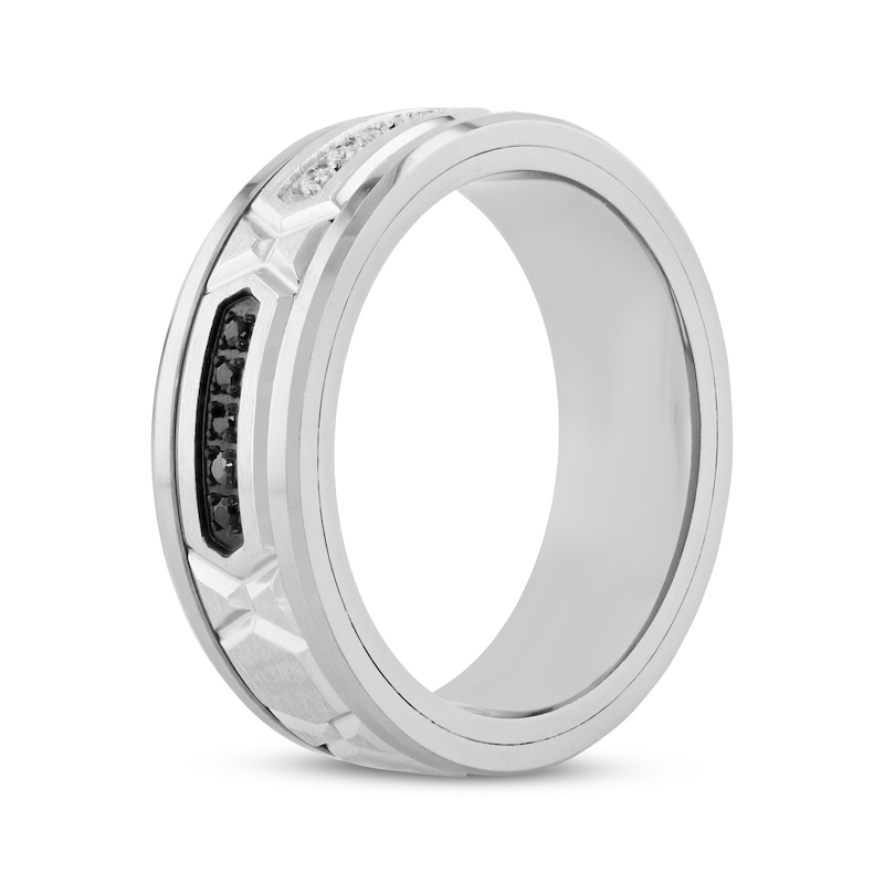 Main Image 2 of Black & White Diamond Wedding Band 1/8 ct tw Tungsten Carbide & Black Ion Plating 8mm