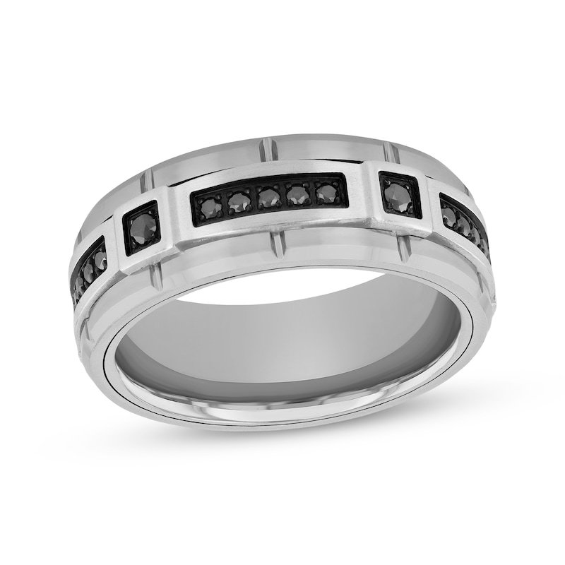 Main Image 1 of Black Diamond Wedding Band 1/5 ct tw Tungsten Carbide 8mm