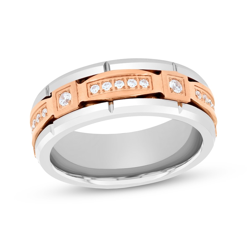 Main Image 1 of Diamond Wedding Band 1/5 ct tw White & Rose-Tone Tungsten Carbide 8mm