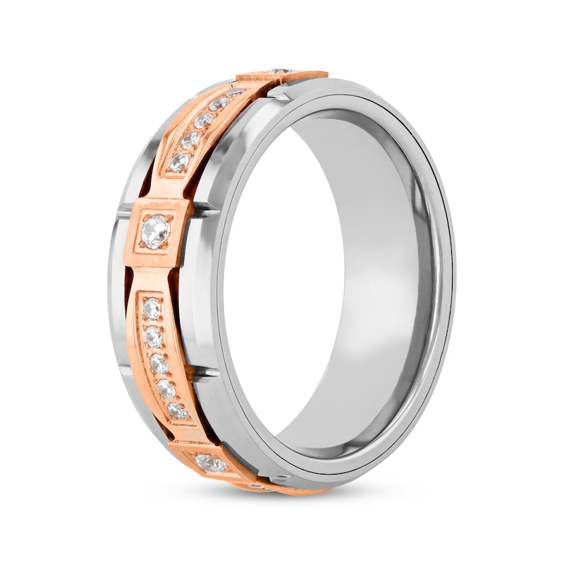 Main Image 2 of Diamond Wedding Band 1/5 ct tw White & Rose-Tone Tungsten Carbide 8mm