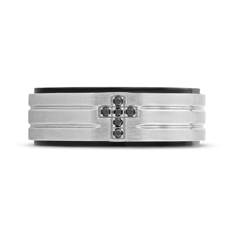 Main Image 3 of Black Diamond Cross Wedding Band 1/20 ct tw Stainless Steel 8mm