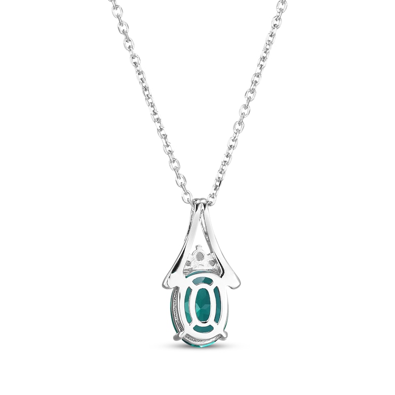 Oval-Cut Lab-Created Emerald & White Lab-Created Sapphire Necklace Sterling Silver 18"