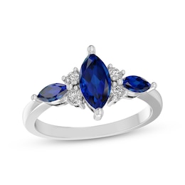 Marquise-Cut Blue Lab-Created Sapphire & White Lab-Created Sapphire Ring Sterling Silver