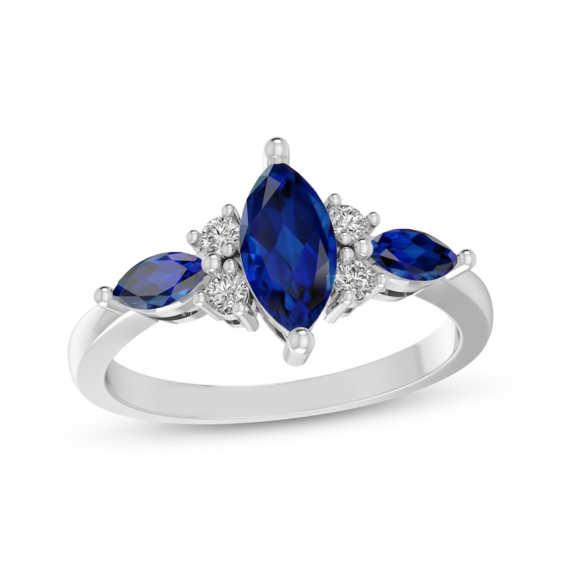 Main Image 1 of Marquise-Cut Blue Lab-Created Sapphire & White Lab-Created Sapphire Ring Sterling Silver