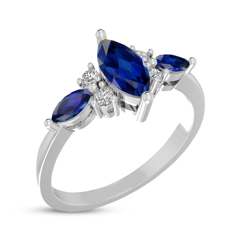 Main Image 2 of Marquise-Cut Blue Lab-Created Sapphire & White Lab-Created Sapphire Ring Sterling Silver