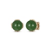 Thumbnail Image 0 of Round Nephrite Jade & Diamond Flower Stud Earrings 1/8 ct tw 14K Yellow Gold