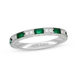Neil Lane Baguette-Cut Natural Emerald & Diamond Anniversary Ring 1/10 ct tw 14K White Gold