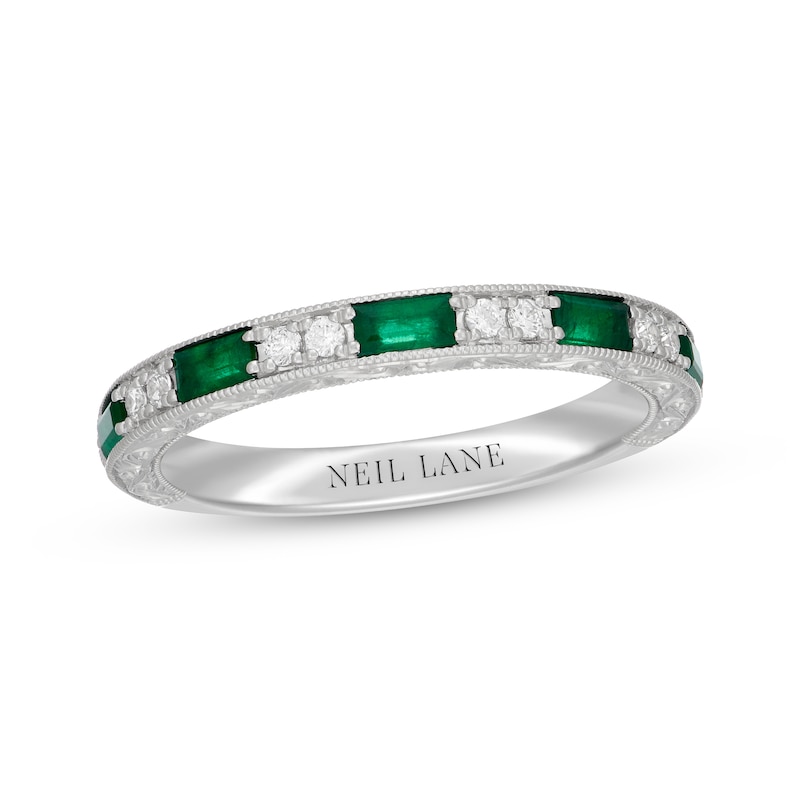 Main Image 1 of Neil Lane Baguette-Cut Natural Emerald & Diamond Anniversary Ring 1/10 ct tw 14K White Gold