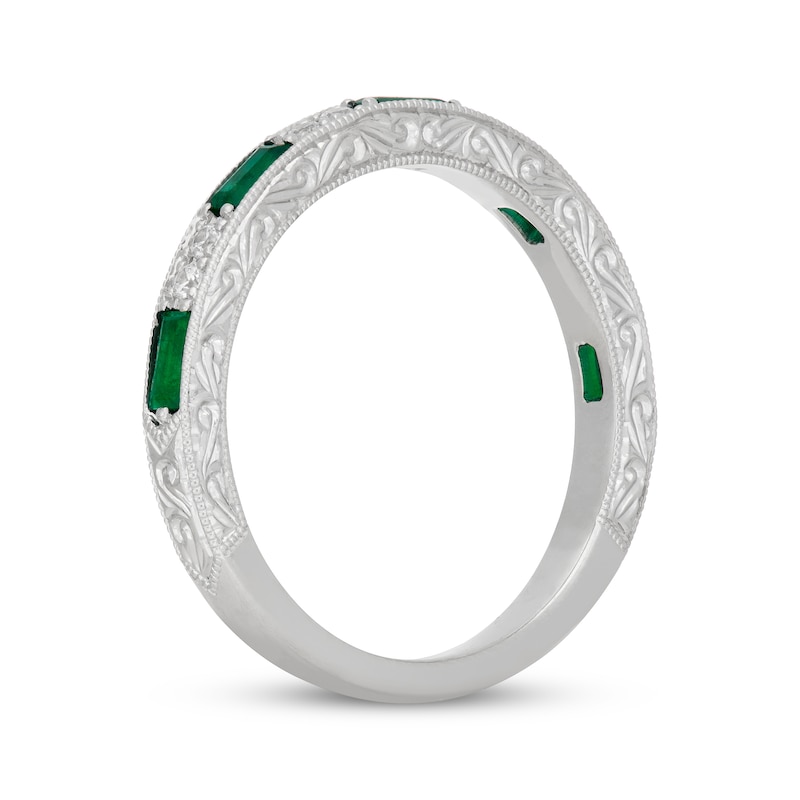 Main Image 2 of Neil Lane Baguette-Cut Natural Emerald & Diamond Anniversary Ring 1/10 ct tw 14K White Gold