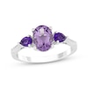 Thumbnail Image 1 of Oval-Cut Light Amethyst, Pear-Shaped Amethyst & White Lab-Created Sapphire Ring Sterling Silver