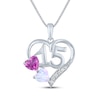 Thumbnail Image 1 of Heart-Shaped Lab-Created Opal, White & Pink Lab-Created Sapphire &quot;15&quot; Heart Necklace Sterling Silver 18&quot;