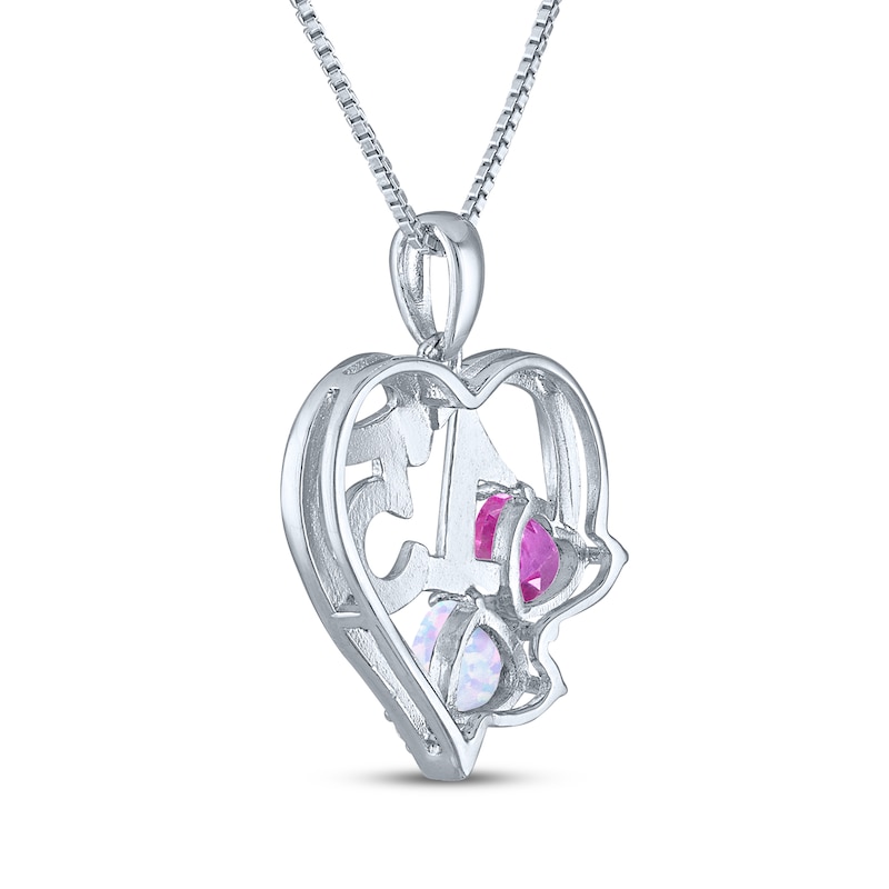 Main Image 3 of Heart-Shaped Lab-Created Opal, White & Pink Lab-Created Sapphire &quot;15&quot; Heart Necklace Sterling Silver 18&quot;