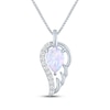 Thumbnail Image 1 of Pear-Shaped Lab-Created Opal & White Lab-Created Sapphire Angel Wing Drop Necklace Sterling Silver 18&quot;