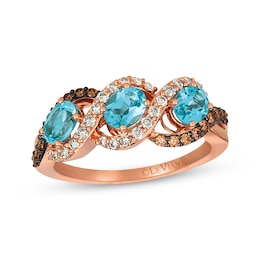 Le Vian Oval-Cut Blue Topaz Ring 1/2 ct tw Diamonds 14K Strawberry Gold