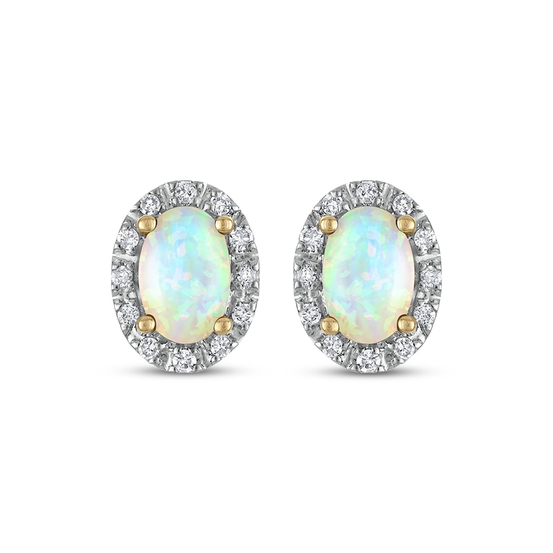 Main Image 2 of Oval-Cut Natural Opal & Diamond Stud Earrings 1/10 ct tw 14K Yellow Gold