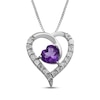 Thumbnail Image 1 of Heart-Shaped Amethyst & Diamond Heart Necklace 1/20 ct tw Sterling Silver 18&quot;