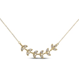 Diamond Curved Leaf Necklace 1/5 ct tw 10K Yellow Gold 18&quot;