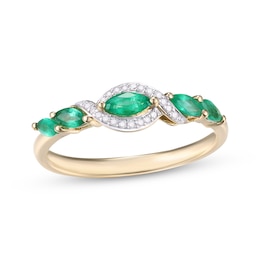 Marquise-Cut Natural Emerald & Diamond Ring 1/20 ct tw 14K Yellow Gold