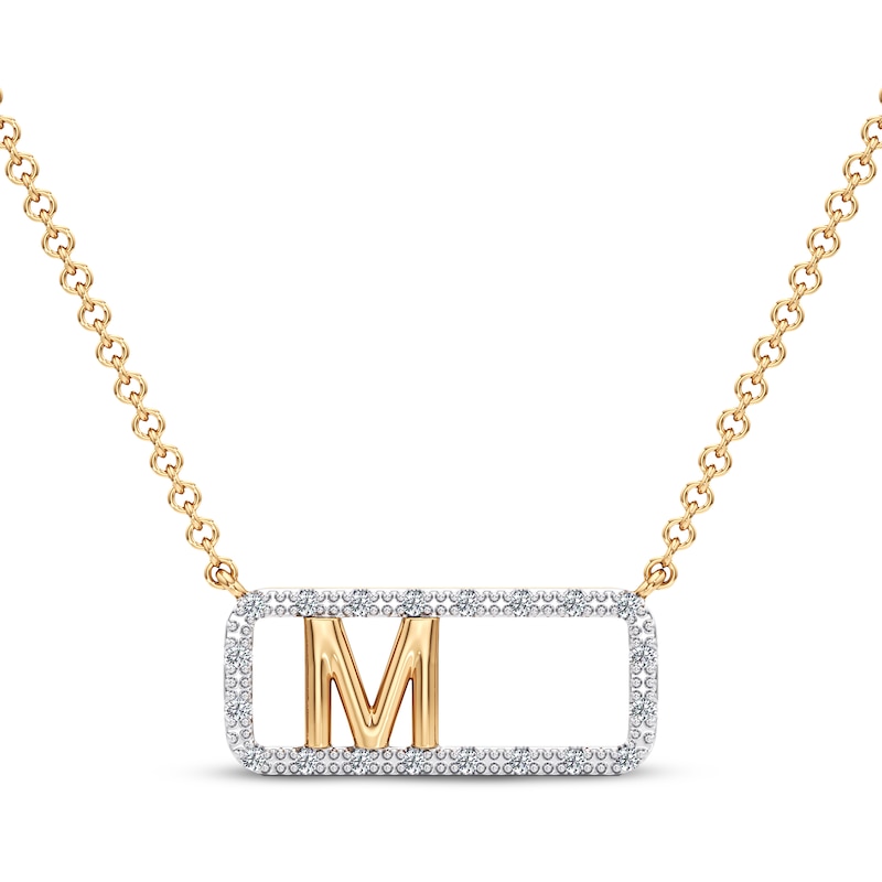 Main Image 1 of Diamond M Initial Rectangle Necklace 1/10 ct tw 10K Yellow Gold 18&quot;