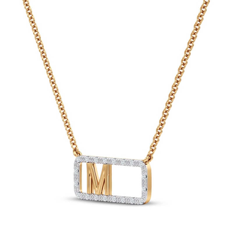 Main Image 2 of Diamond M Initial Rectangle Necklace 1/10 ct tw 10K Yellow Gold 18&quot;