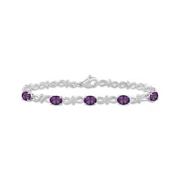 Oval-Cut Amethyst & White Lab-Created Sapphire infinity Link Bracelet Sterling Silver 7.5&quot;