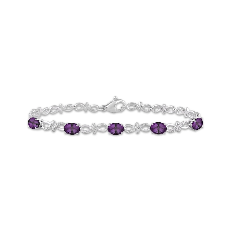 Main Image 1 of Oval-Cut Amethyst & White Lab-Created Sapphire infinity Link Bracelet Sterling Silver 7.5&quot;