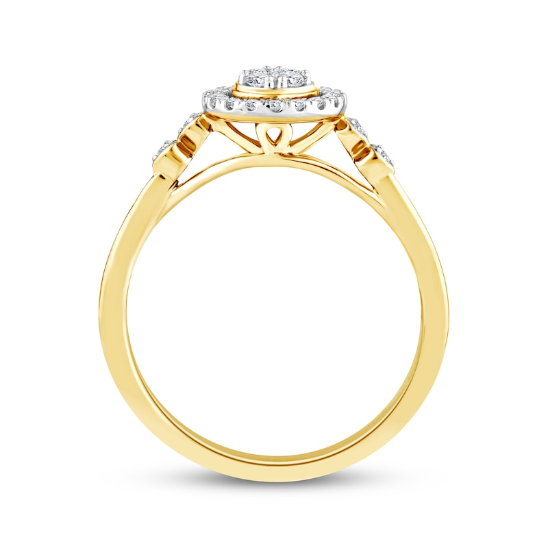 Main Image 3 of Multi-Diamond Halo Promise Ring 1/5 ct tw 24K Yellow Gold Vermeil Sterling Silver