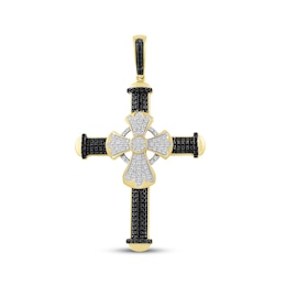 Men's Black & White Diamond Cross Charm 1/2 ct tw 10K Yellow Gold