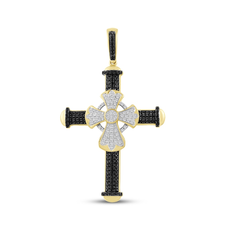 Main Image 1 of Men's Black & White Diamond Cross Charm 1/2 ct tw 10K Yellow Gold