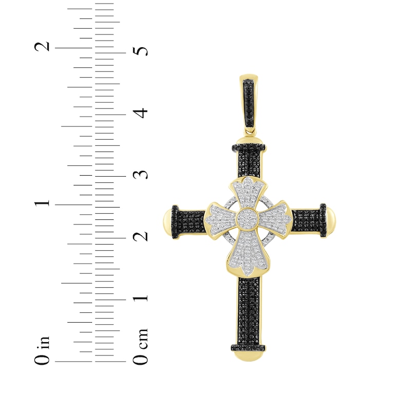 Main Image 3 of Men's Black & White Diamond Cross Charm 1/2 ct tw 10K Yellow Gold