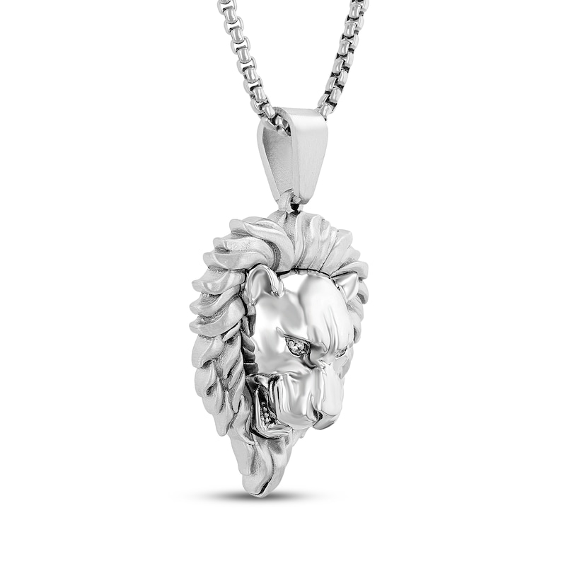 Main Image 2 of Men's Diamond Lion Head Necklace 1/20 ct tw Stainless Steel 24&quot;