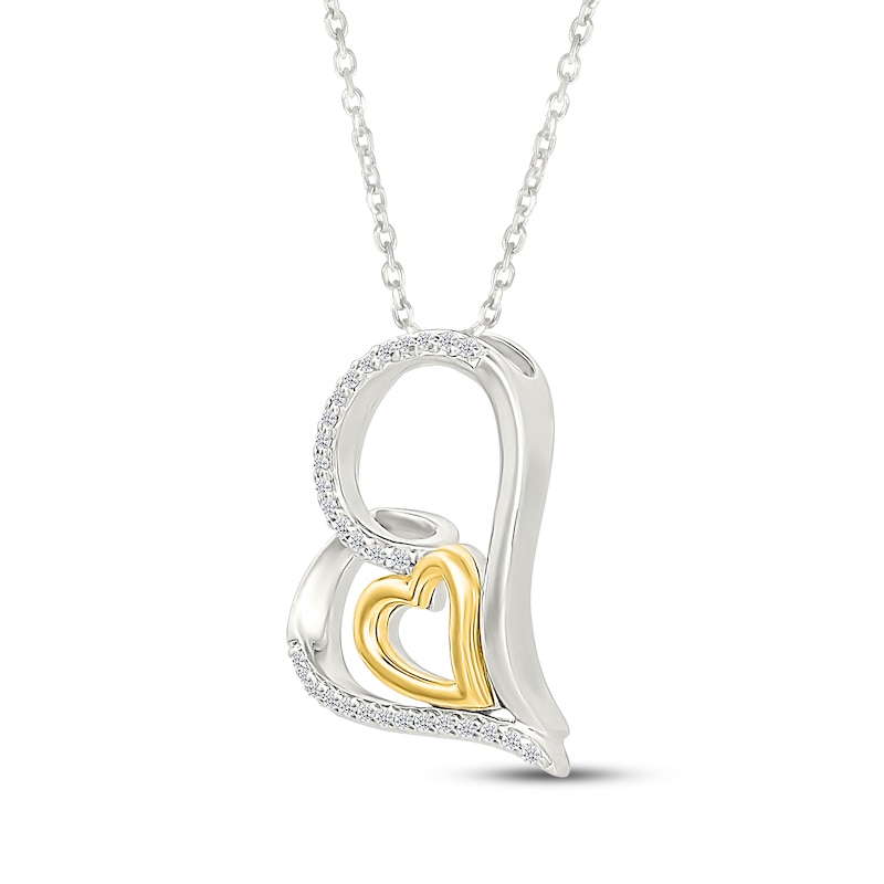 Main Image 2 of Diamond Loop Double Heart Necklace 1/10 ct tw Sterling Silver & 10K Yellow Gold 18&quot;