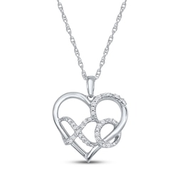 Diamond Looping XO Heart Necklace 1/10 ct tw Sterling Silver 18&quot;