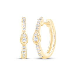 Multi-Diamond Pear-Shaped Center Hoop Earrings 1/8 ct tw 10K Yellow Gold