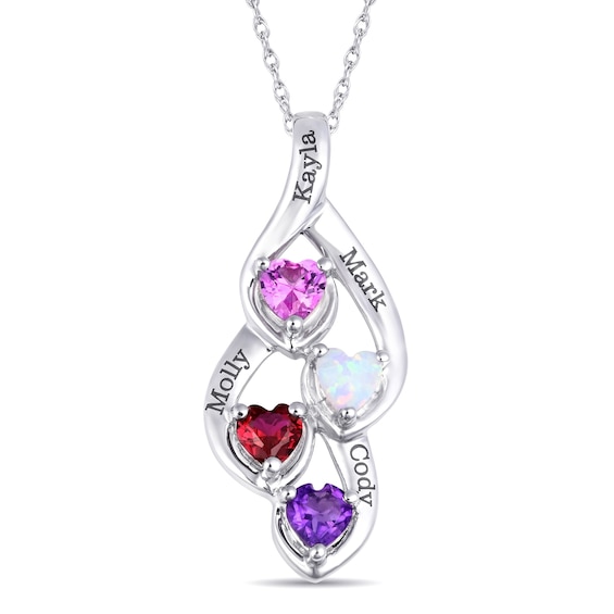 Mother's Heart-Shaped Family Birthstone Swirl Necklace (1-4 Stones and Lines)