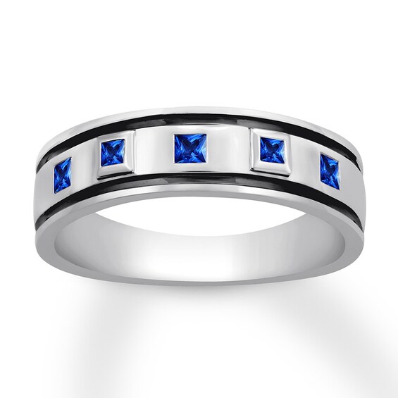 Men S Natural Sapphire Wedding Band 10k White Gold Kay Outlet